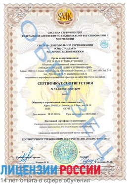 Образец сертификата соответствия Городец Сертификат ISO 14001